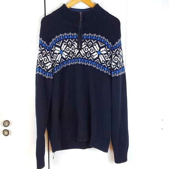 L.L Bean Nordic Navy Blue Heavyweight Quarter Zip Sweater Ski Winter Warm! Sz.L - Picture 1 of 8
